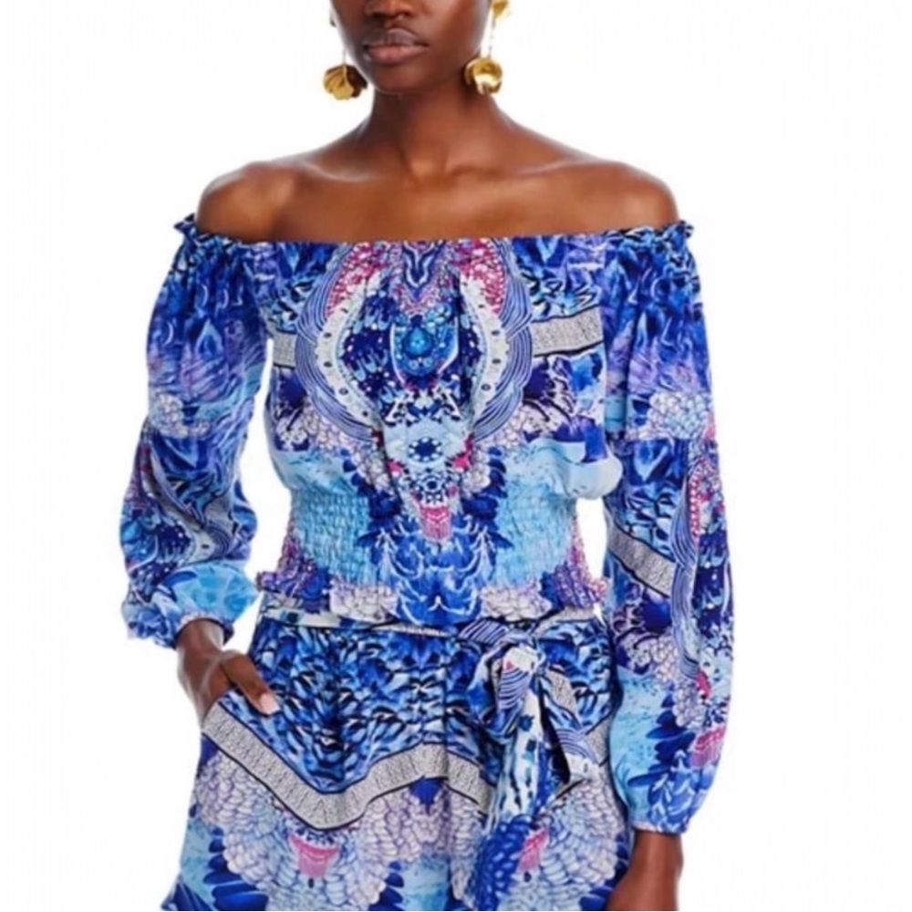 NWT MODA BARONESSA Silk Off-the-Shoulder Top Cover-Up Small